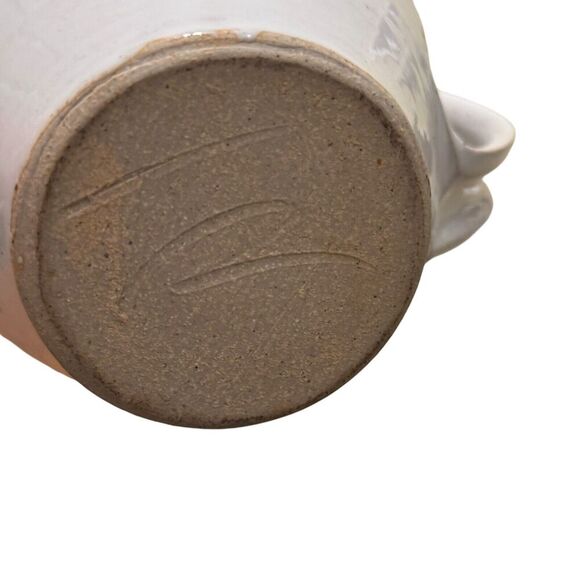 Studio Art Pottery Dimpled Floral Stoneware Pitcher Jug Signed Vase Cream/Blue - Picture 9 of 9